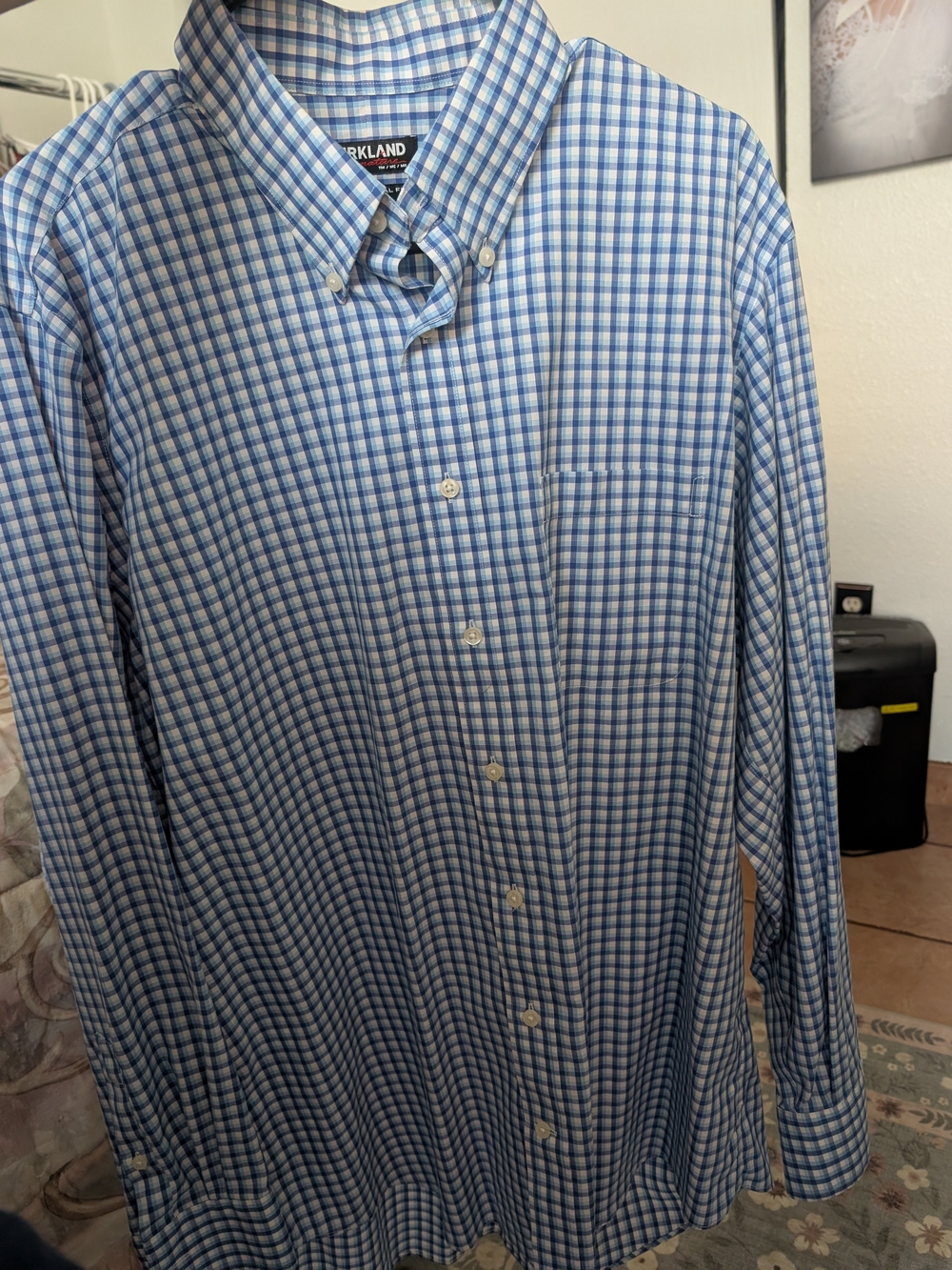Kirkland Signature Mens Blue Checked Button-Down Shirt